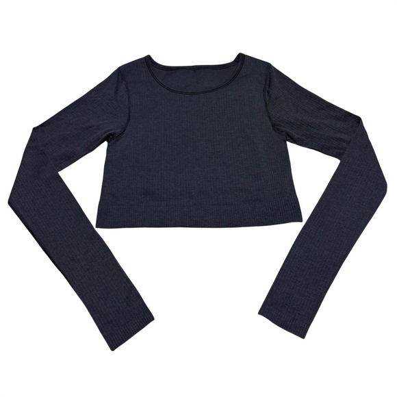 lululemon athletica Tops - Lululemon Ebb to Street Long Sleeve Black W3DZNS Women 6 Crop Rib Built in Bra